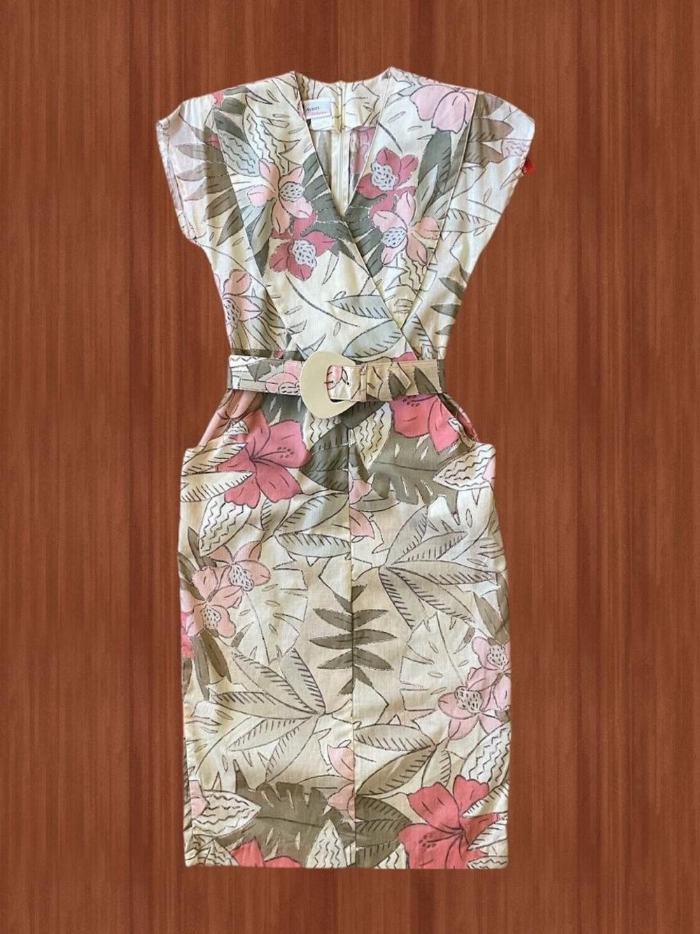 Vintage 80s Avon Fashions Floral Belted Midi Dress S